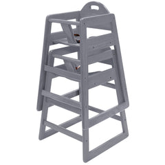 L.A. Baby wooden high chair side view highlighting compact profile.