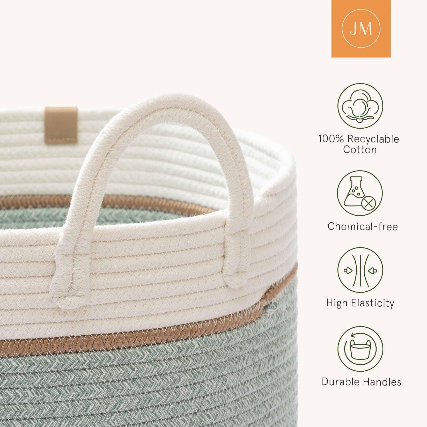 La Jolie Muse round basket fits neatly on shelves for tidy living spaces.
