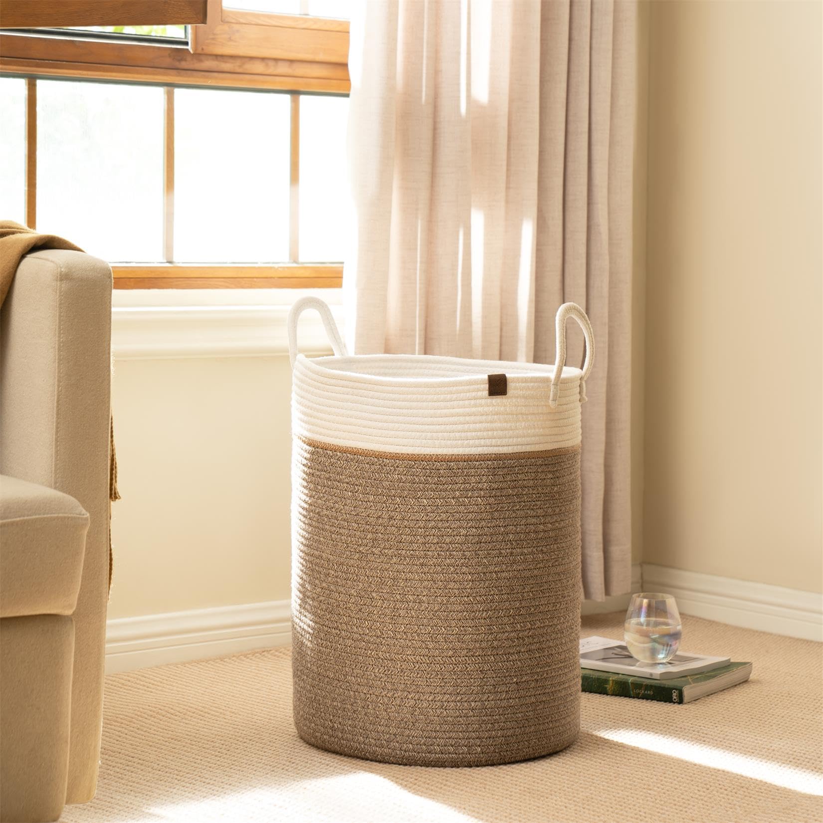 LA JOLIE MUSE large cotton rope basket in mocha for baby blanket storage