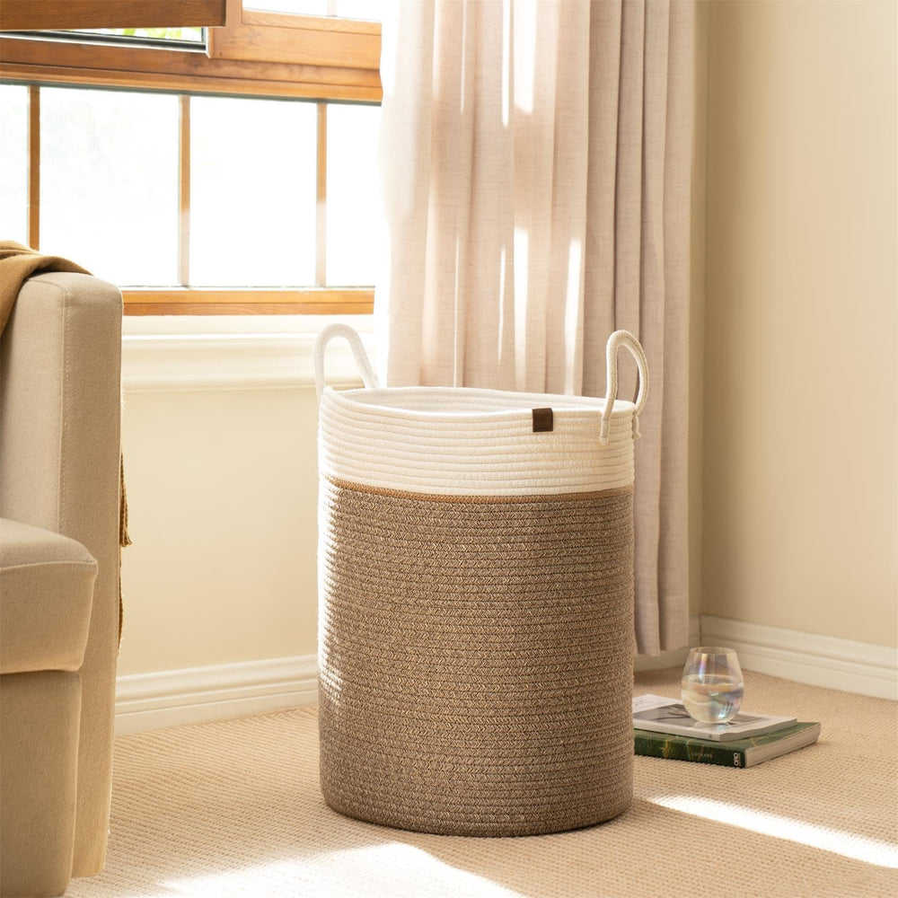 LA JOLIE MUSE large cotton rope basket in mocha for baby blanket storage