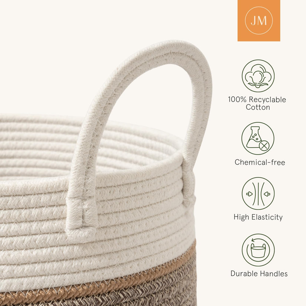 LA JOLIE MUSE durable rope basket for laundry or plush toys in mocha finish