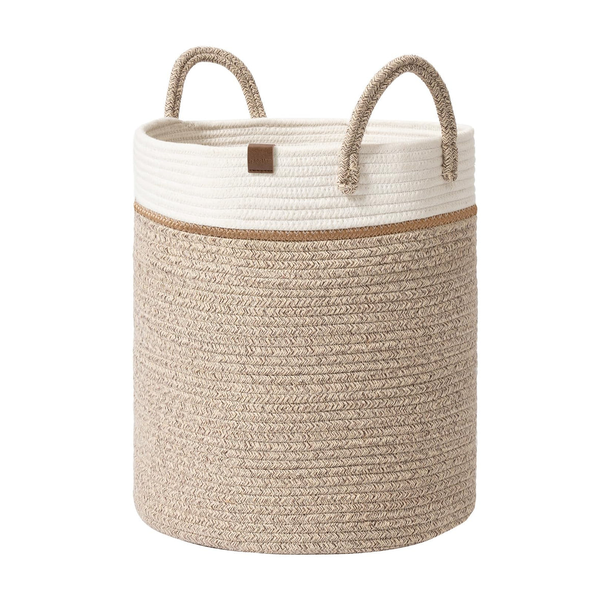 LA JOLIE MUSE woven basket in white and desert tones, ideal for toy and laundry storage.