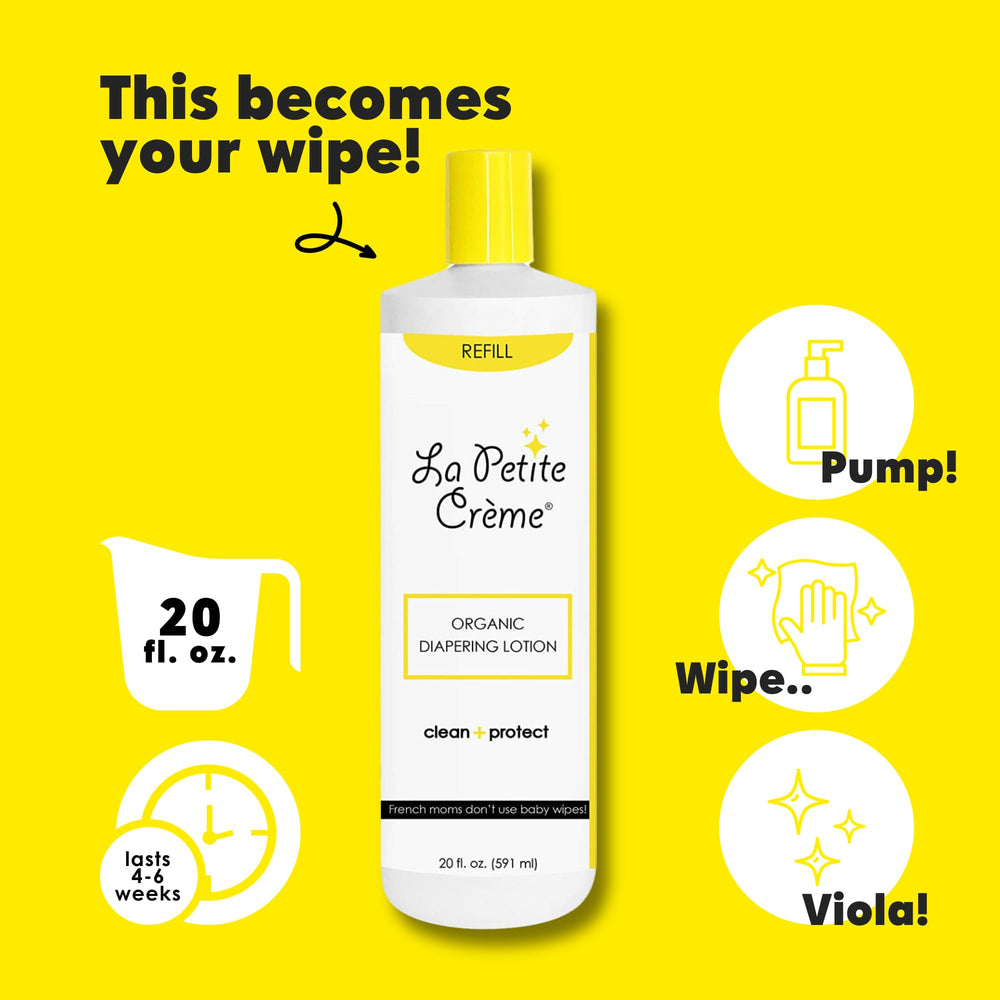 Applying La Petite Creme diaper lotion for a clean diaper area
