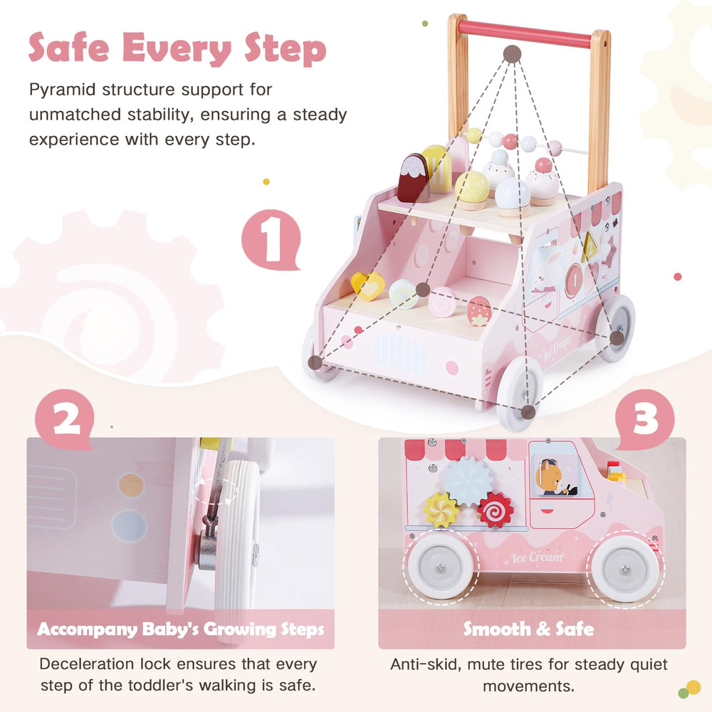 Labebe walker bear flips and gear feature to develop fine motor skills.