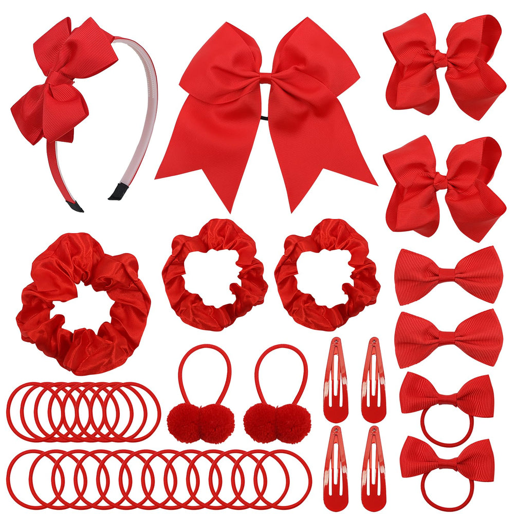 LACGO 37-piece red hair bow set for school uniforms