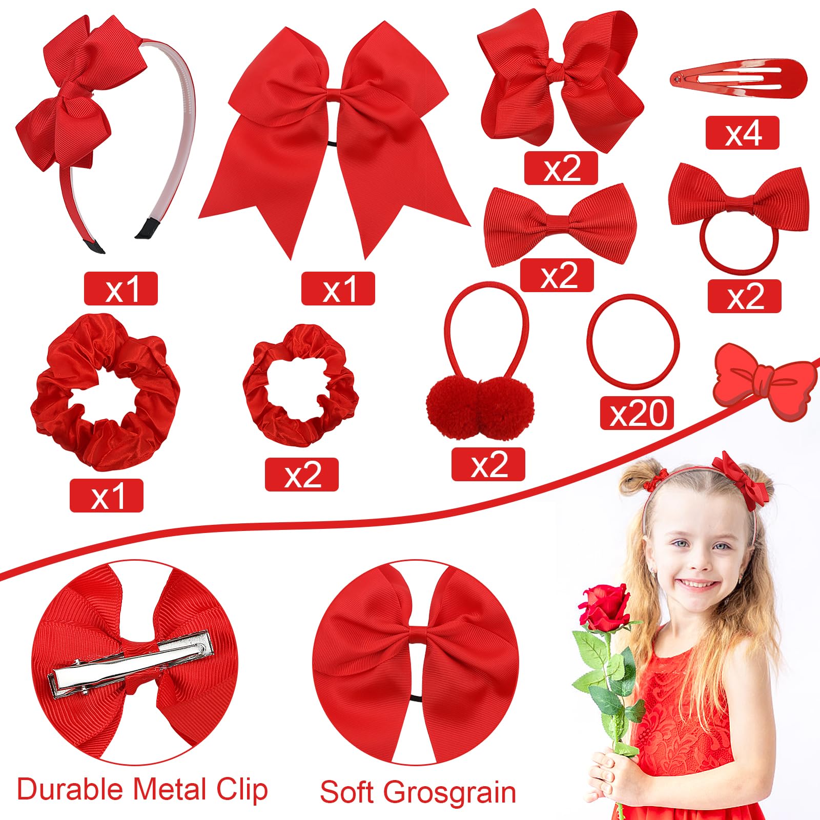 LACGO grosgrain bow clips in multiple sizes for versatile styles