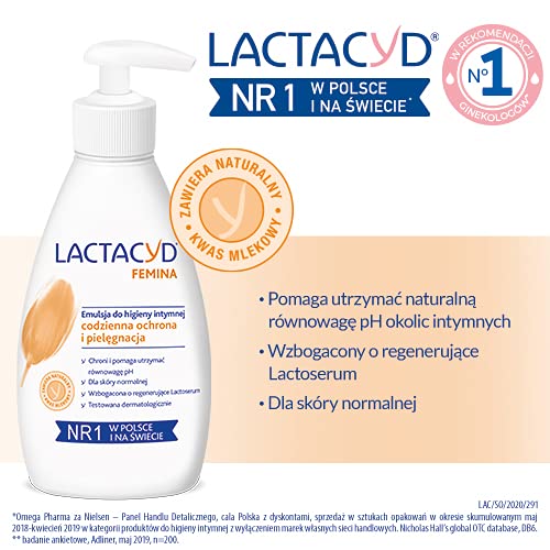 Lactacyd Femina Emulsion ingredients label highlights mild, skin-friendly formulation