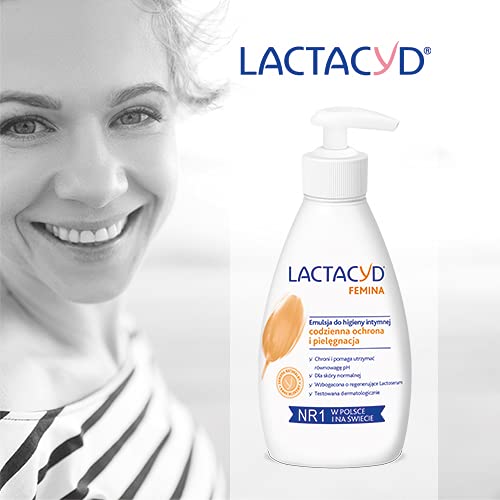 Lactacyd Femina Emulsion packaging image shows carton and bottle for at-home care