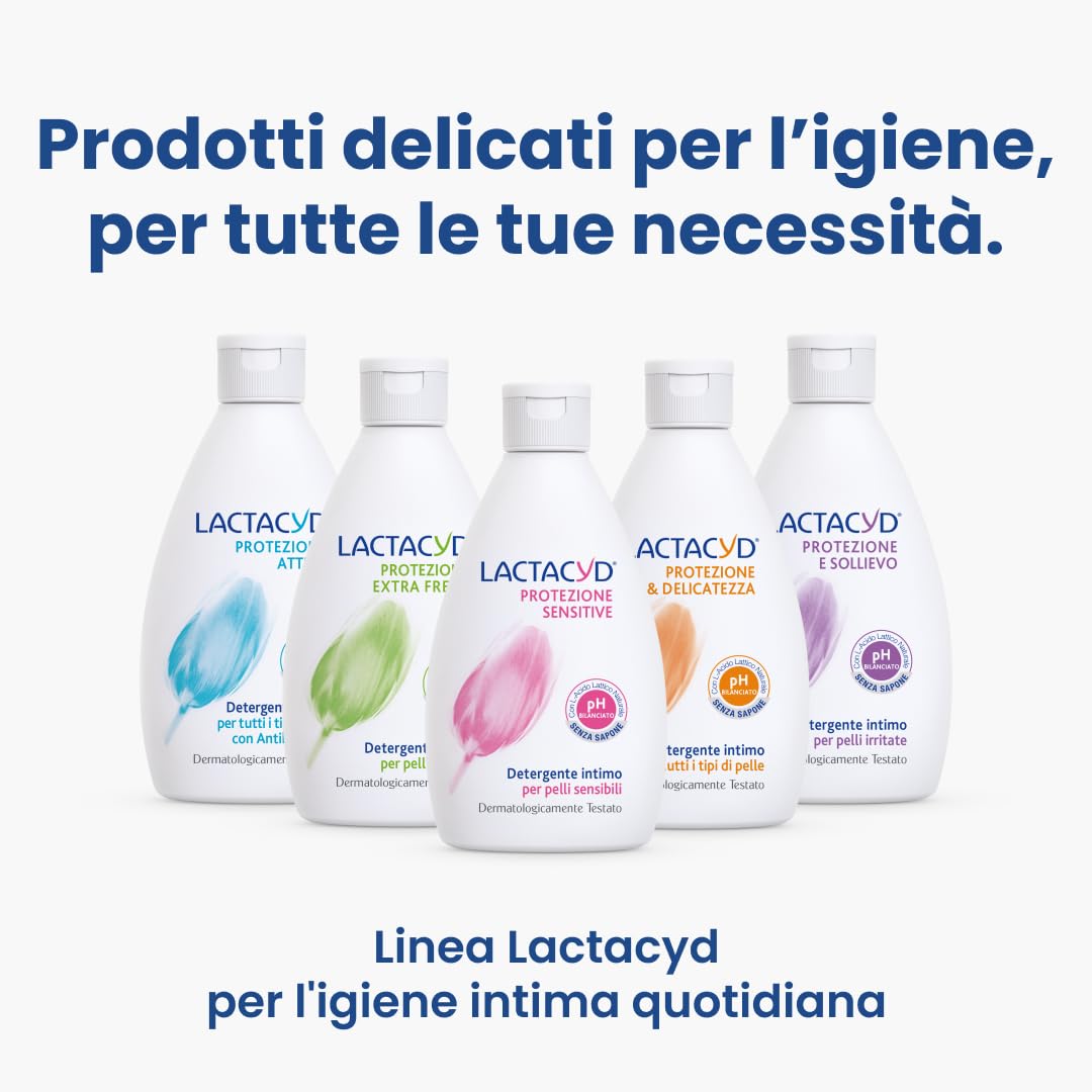 Lactacyd Sensitive Protection close-up emphasizes supporting balanced good bacteria with natural lactic acid.