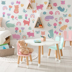 Ladinimo cat wall decals with rainbows for a cheerful space.