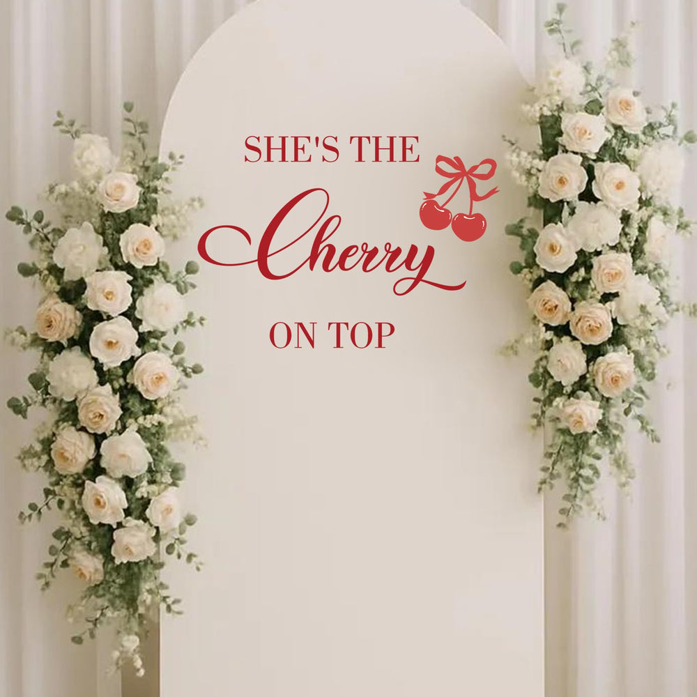 Ladinimo cherry-themed backdrop works indoors or outdoors.