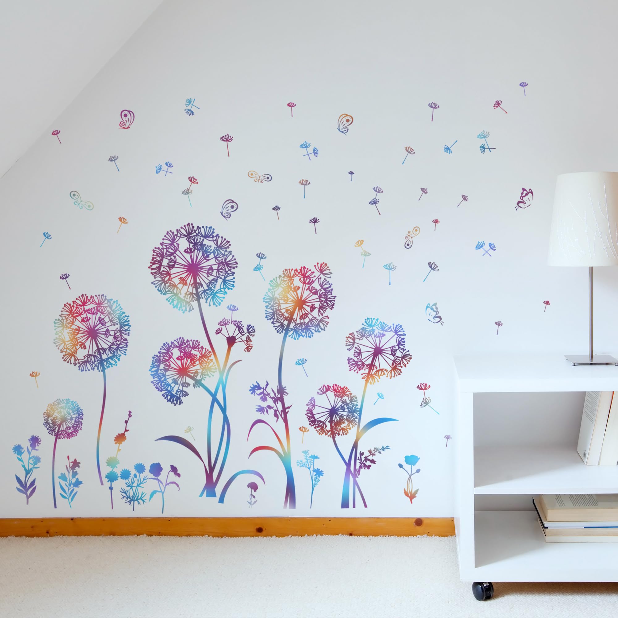Ladinimo colorful blowing dandelion wall decals brighten walls with removable art.