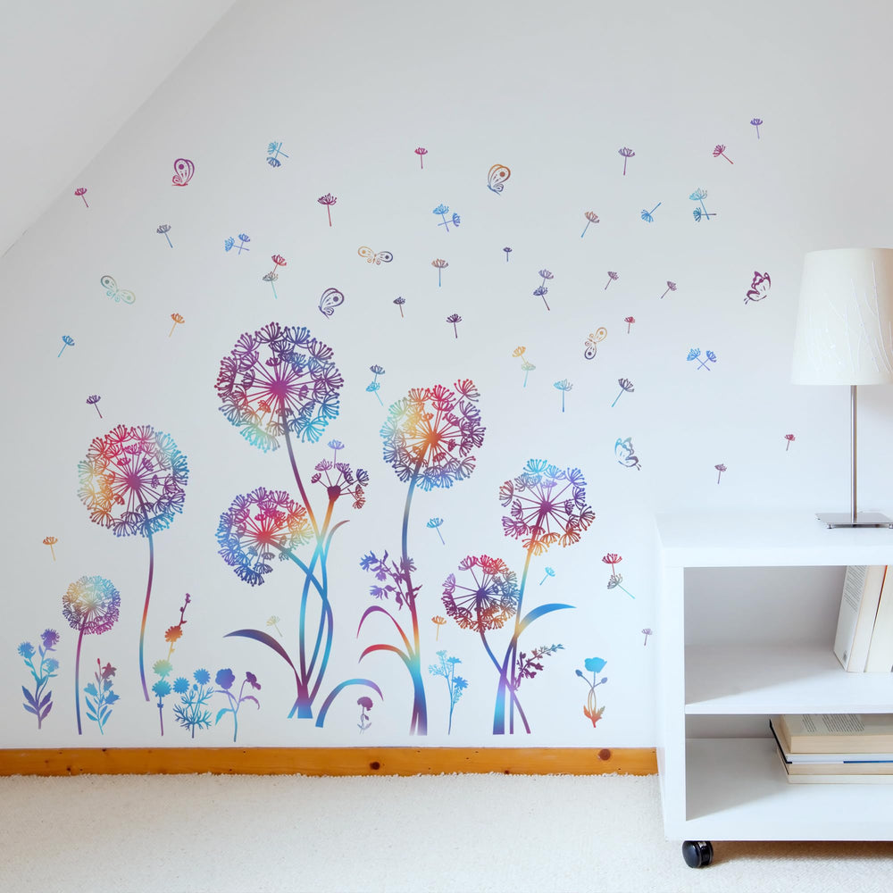 Ladinimo colorful blowing dandelion wall decals brighten walls with removable art.