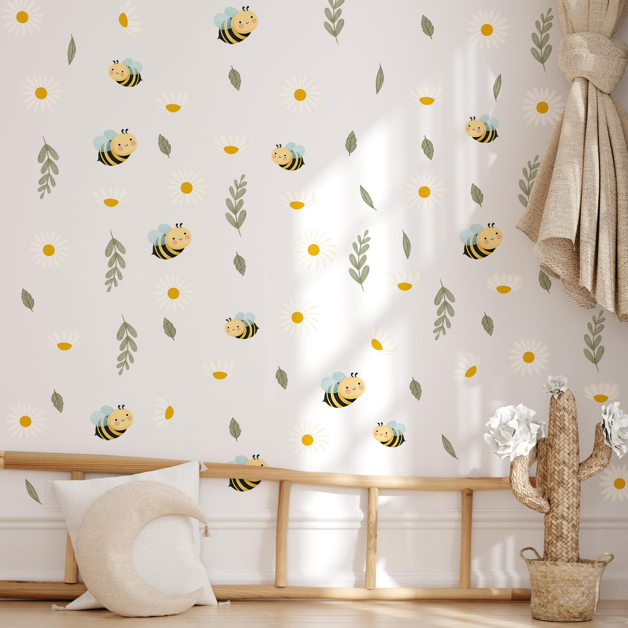 Ladinimo daisy-bee decals brighten living rooms and home offices with nature art