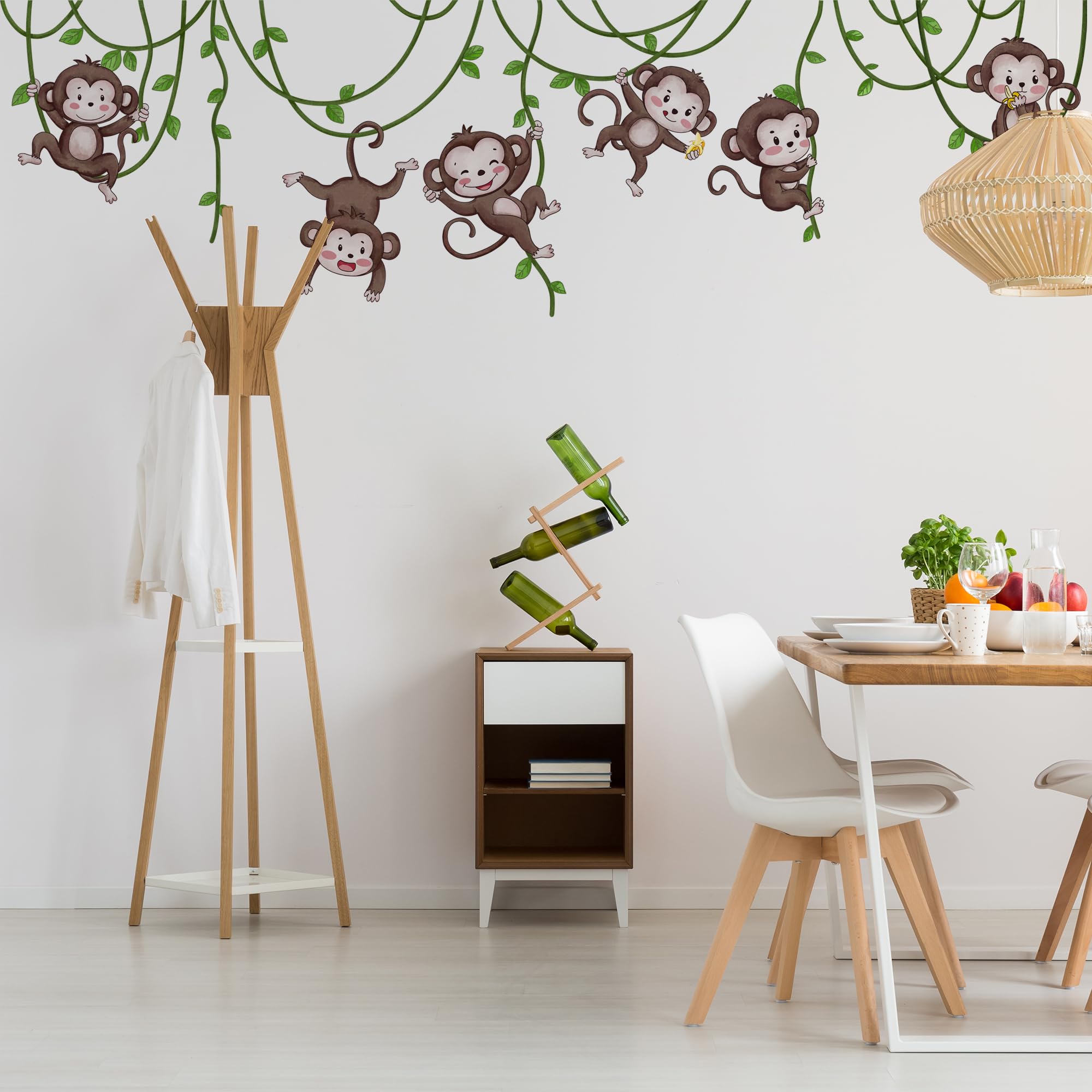 Ladinimo Jungle Monkey wall decal collection featuring playful monkeys and vines for kids' rooms.