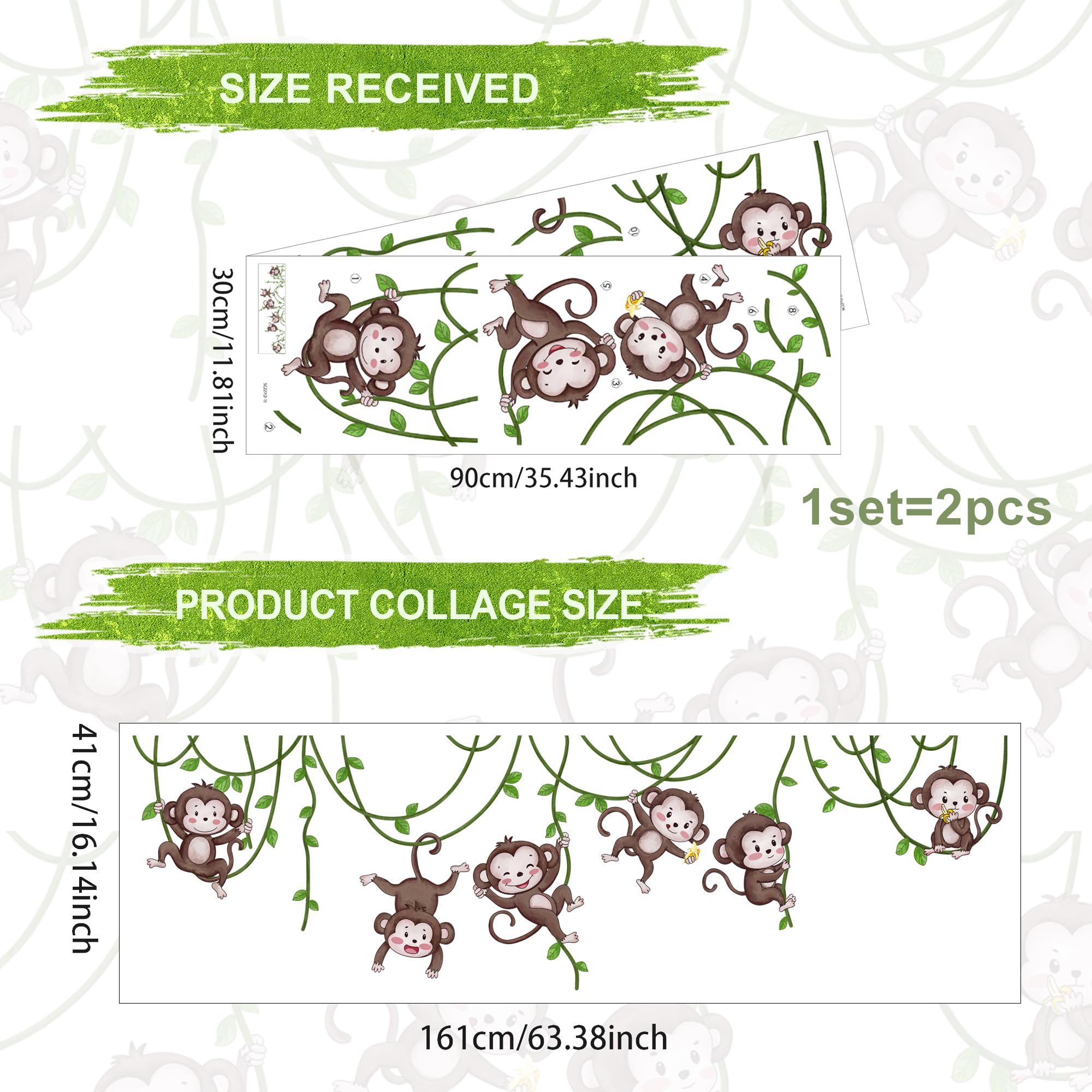 Ladinimo monkey swinging on vines wall sticker for imaginative play areas.