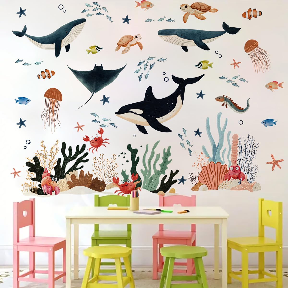 Ladinimo Ocean Wall Decal Jellyfish adds colorful, calming underwater accents.