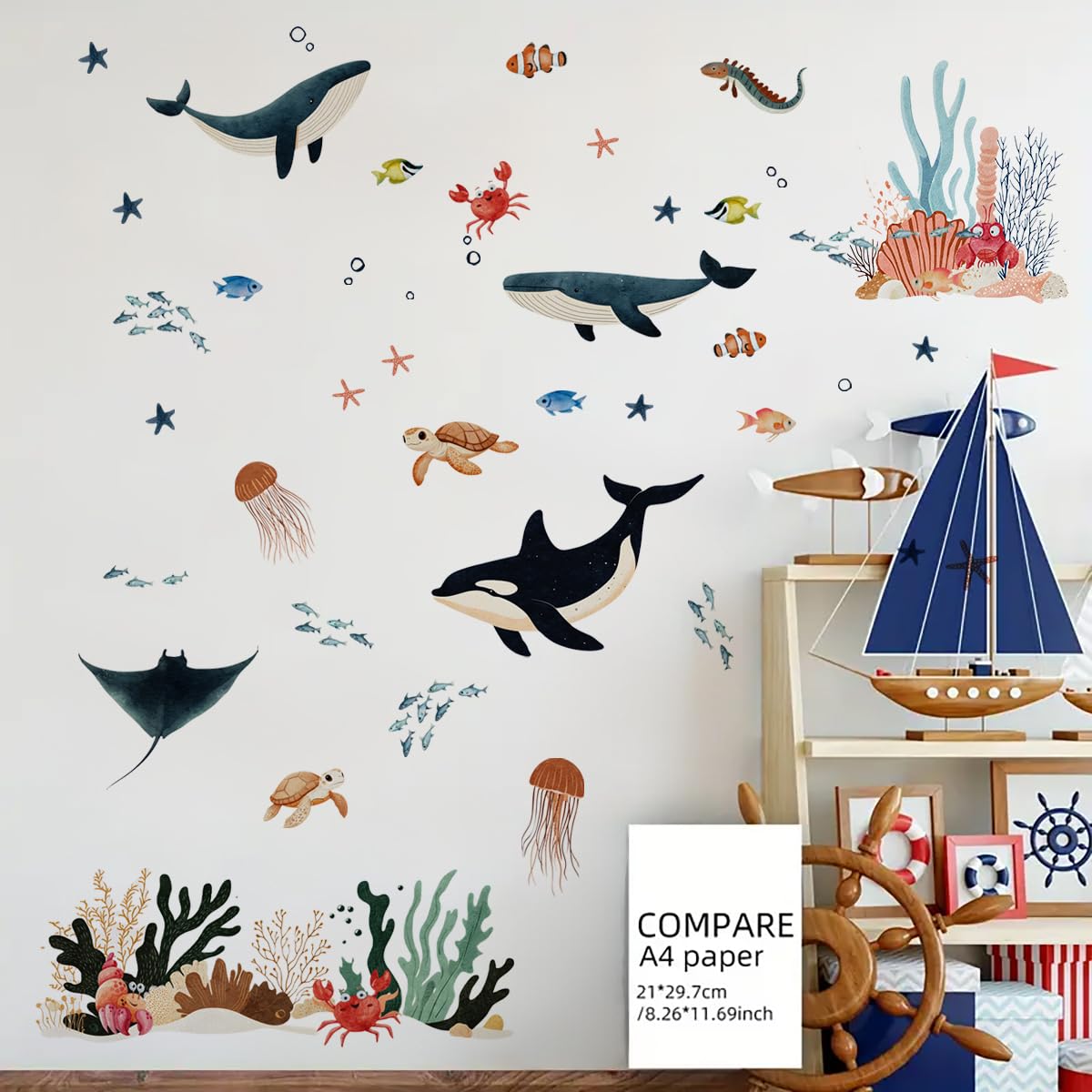 Ladinimo Ocean Wall Decal Undersea Scene creates immersive playroom ambiance.