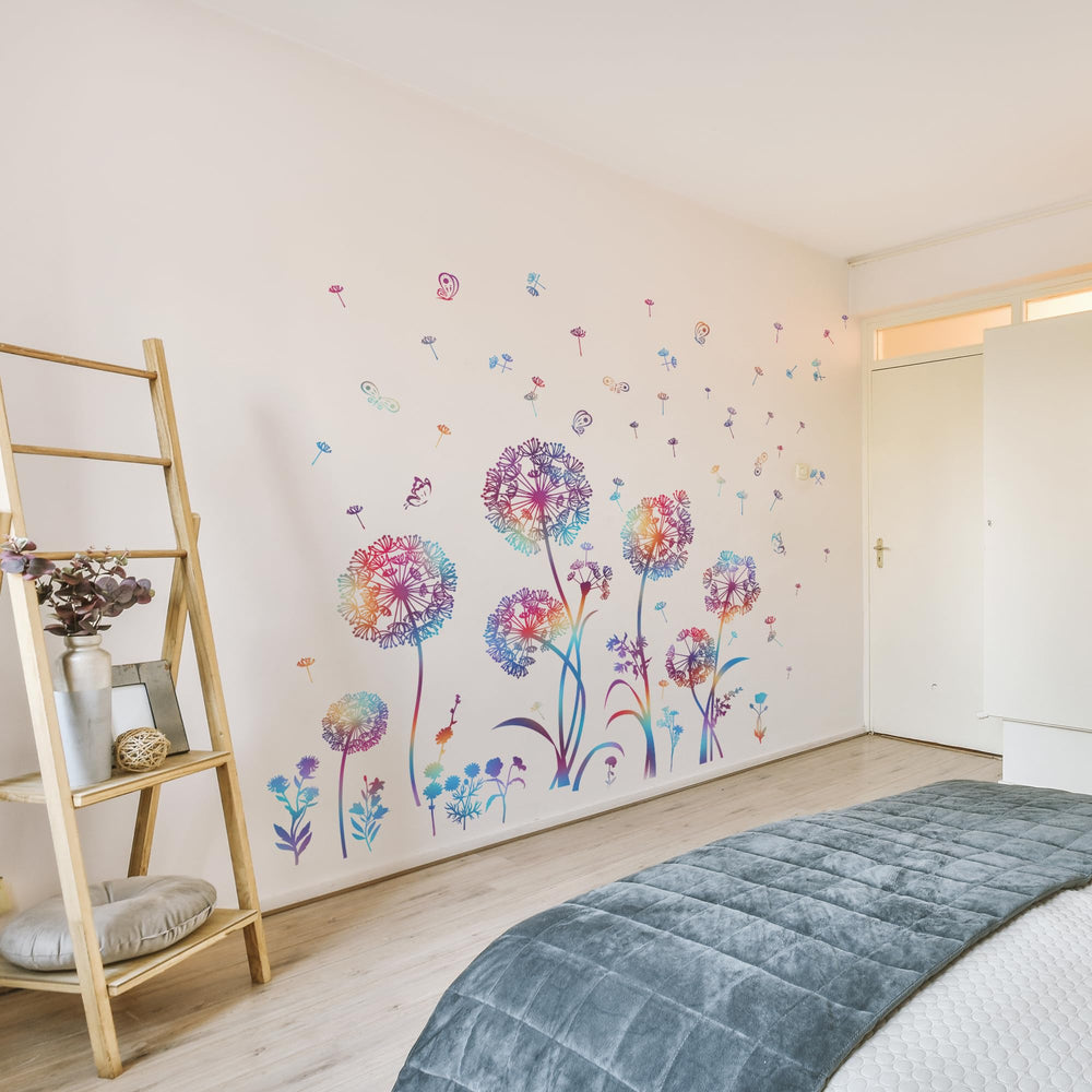 Ladinimo three-sheets dandelion wall art forms a larger cohesive mural.