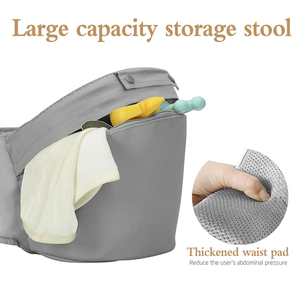 Laifarkost safety-certified hip carrier suitable from infancy to toddler years.