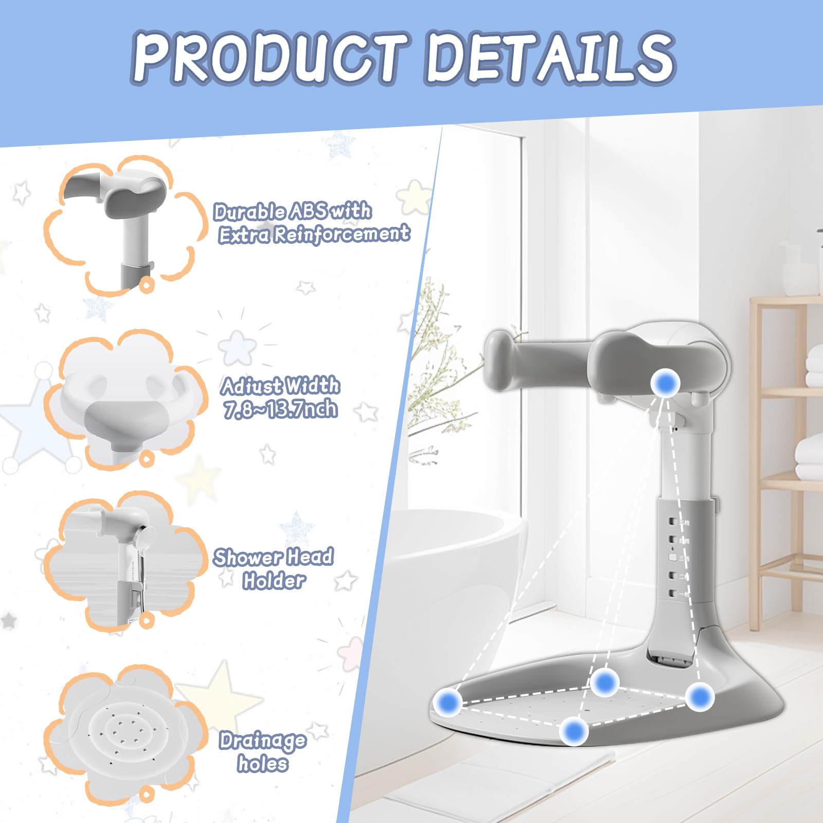 Laigoldana stand demonstrates height adjustment for growing babies.