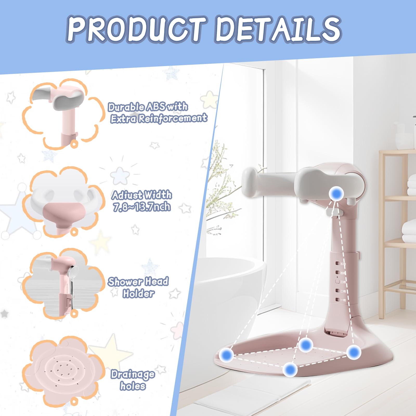 Five level height adjustment helps grow with baby from 6 to 36 months