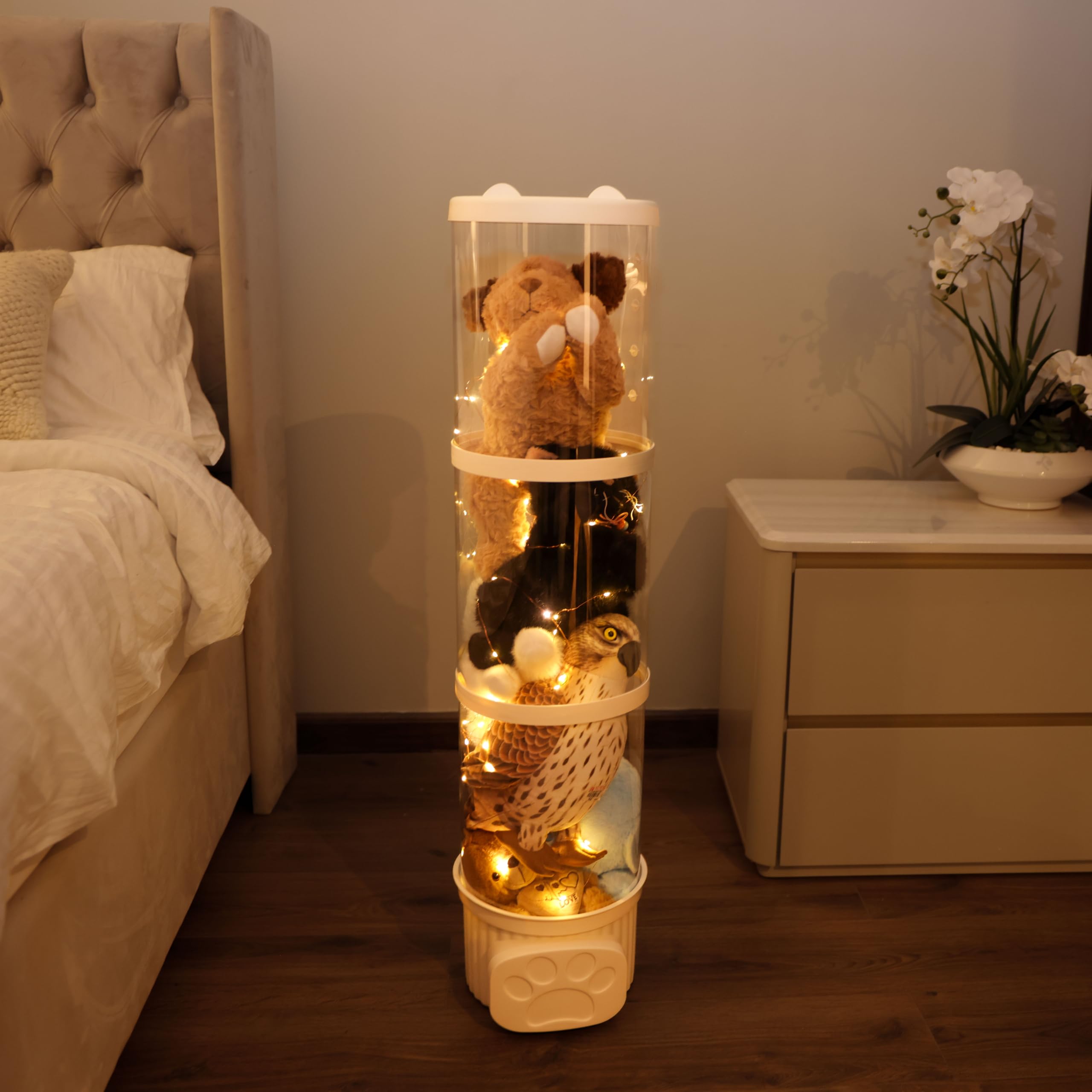 LALABOO blankets and soft items stored neatly in a tube organizer.