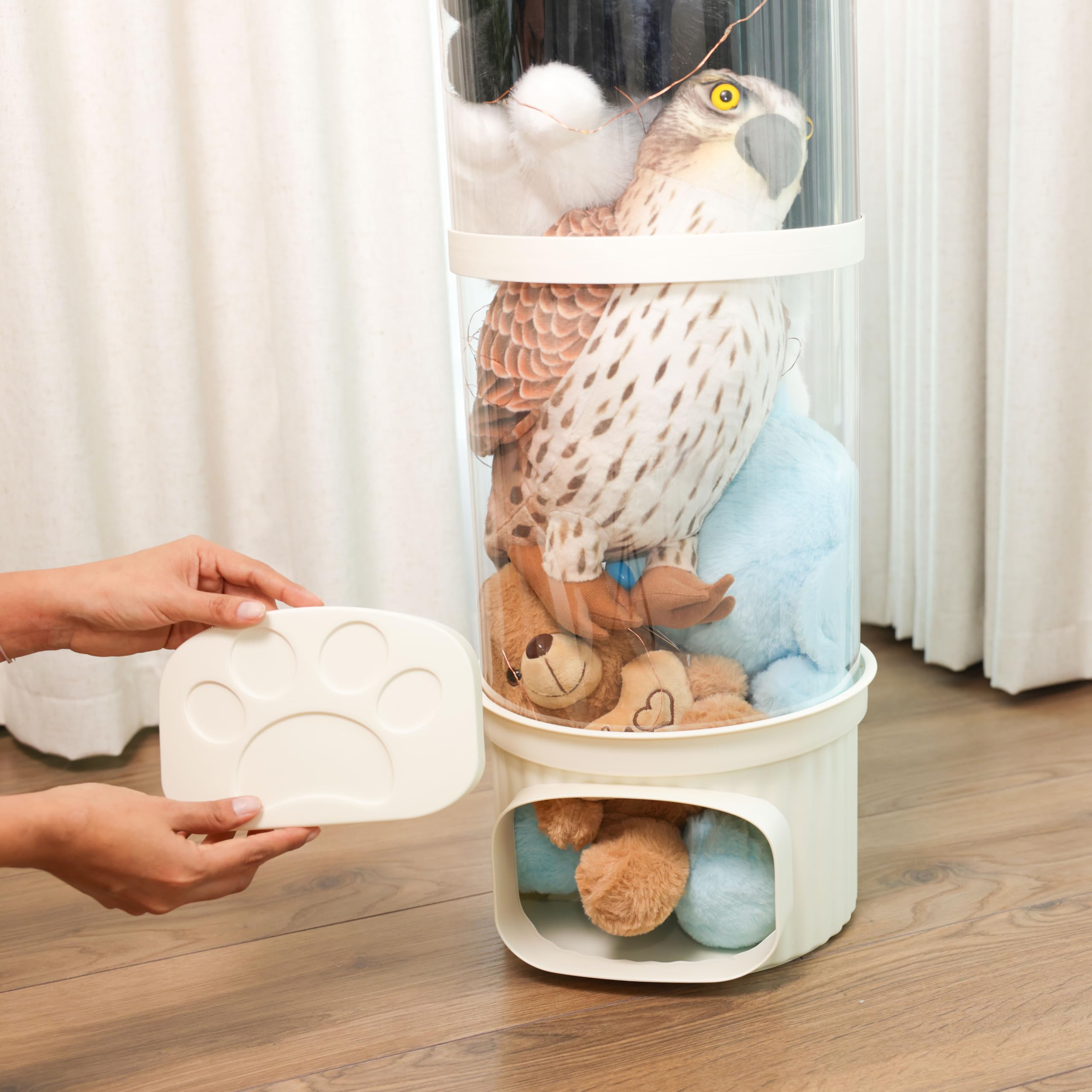 LALABOO tube with plush display showing organized toy collection.