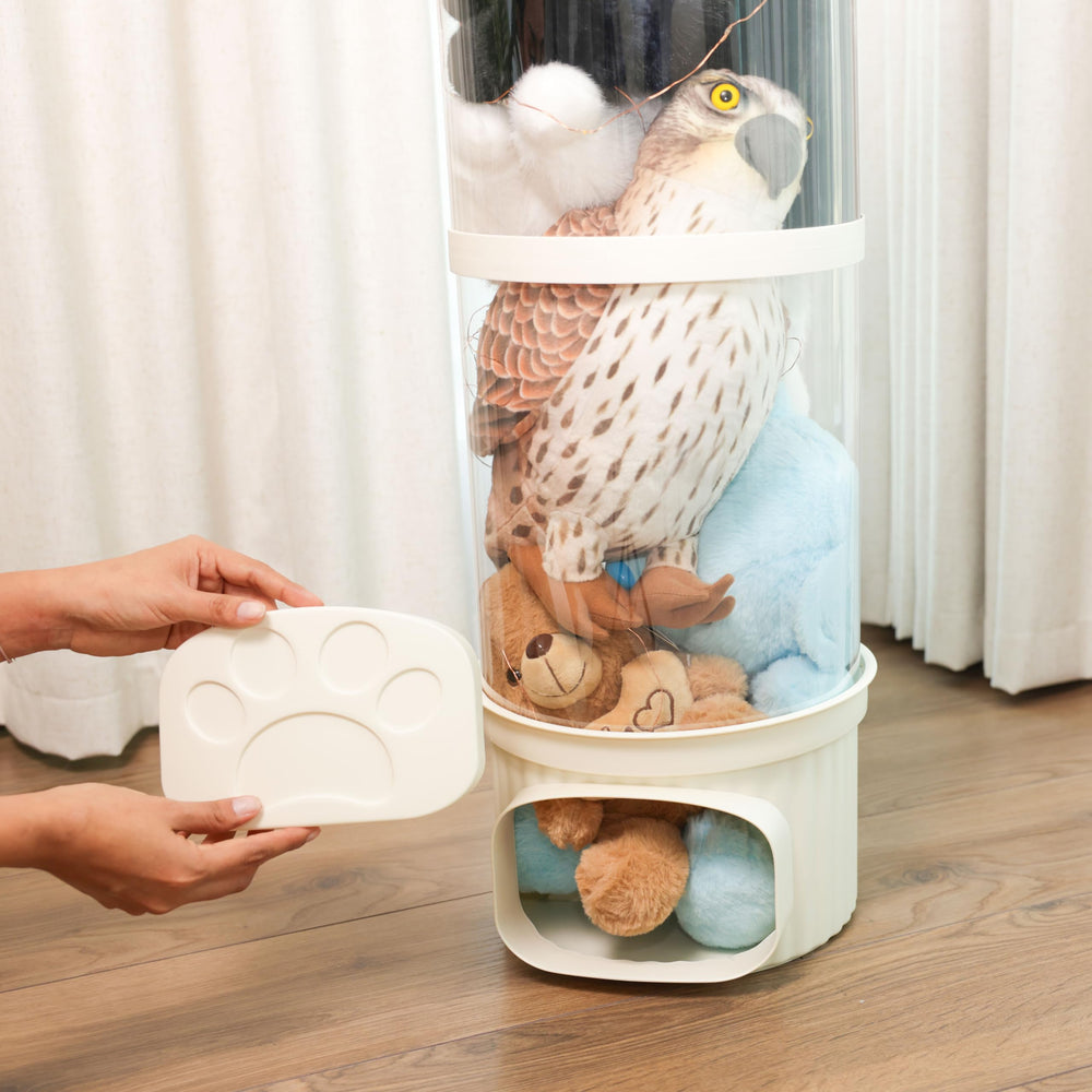 LALABOO tube with plush display showing organized toy collection.