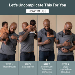 Lalabu Dad Shirt baby in pouch demonstrating close contact and calm