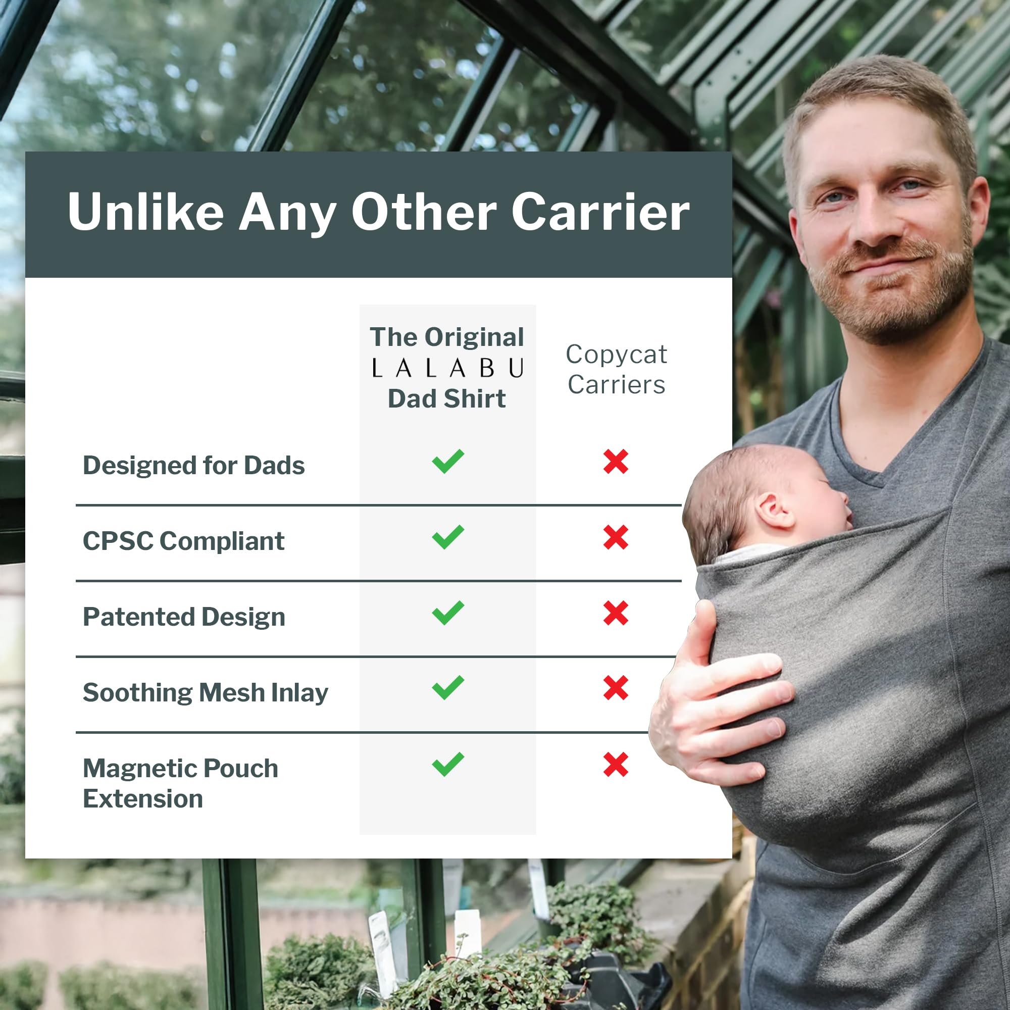 Lalabu original design stands out as a trusted dad-ready babywearing shirt.
