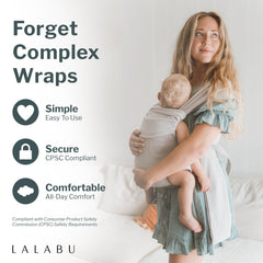 Lalabu Simple Wrap with patented head support panel for secure baby naps.