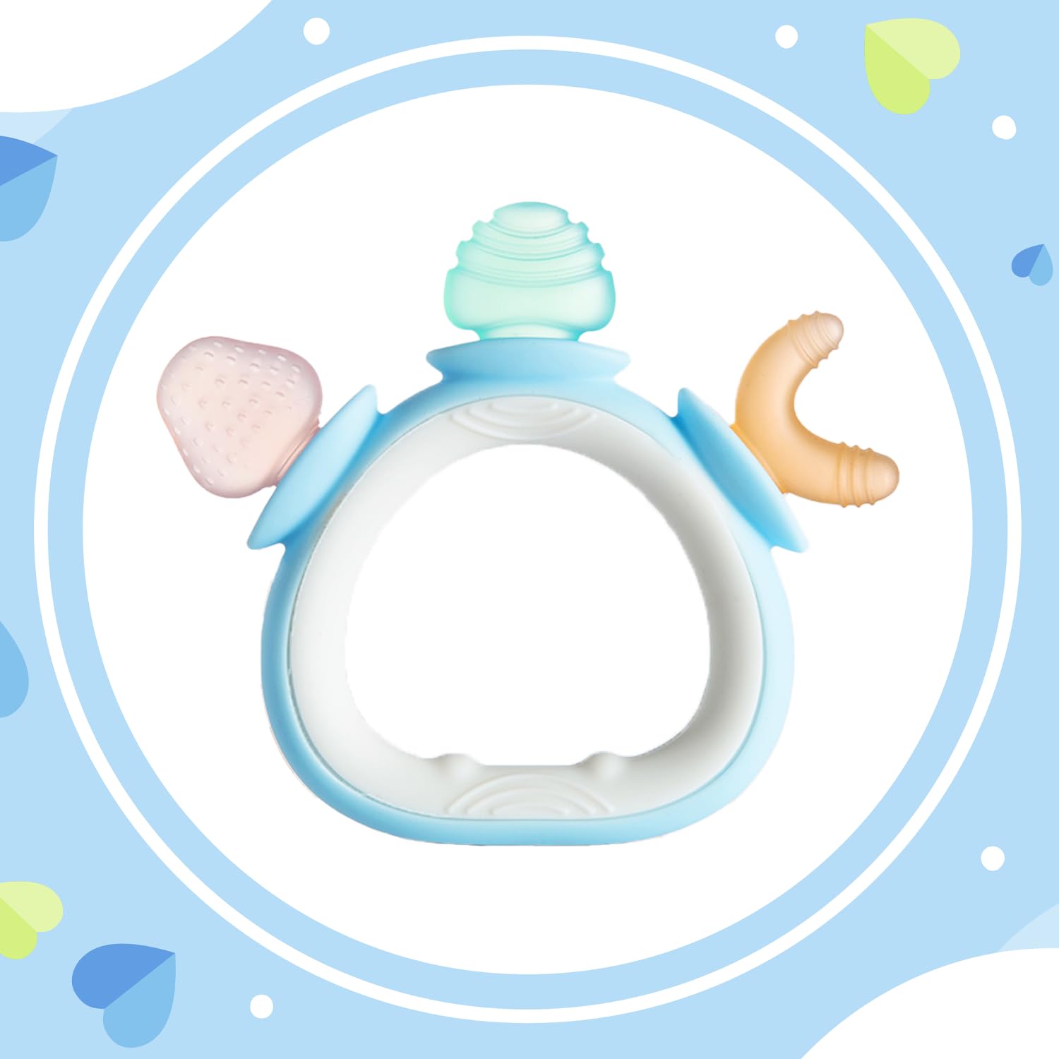 LalaDream blue baby teether ring for safe teething and easy grip