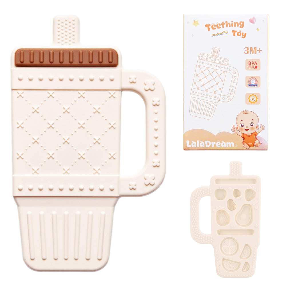 LalaDream baby teether in tumbler cup shape with handle promotes gentle gum relief