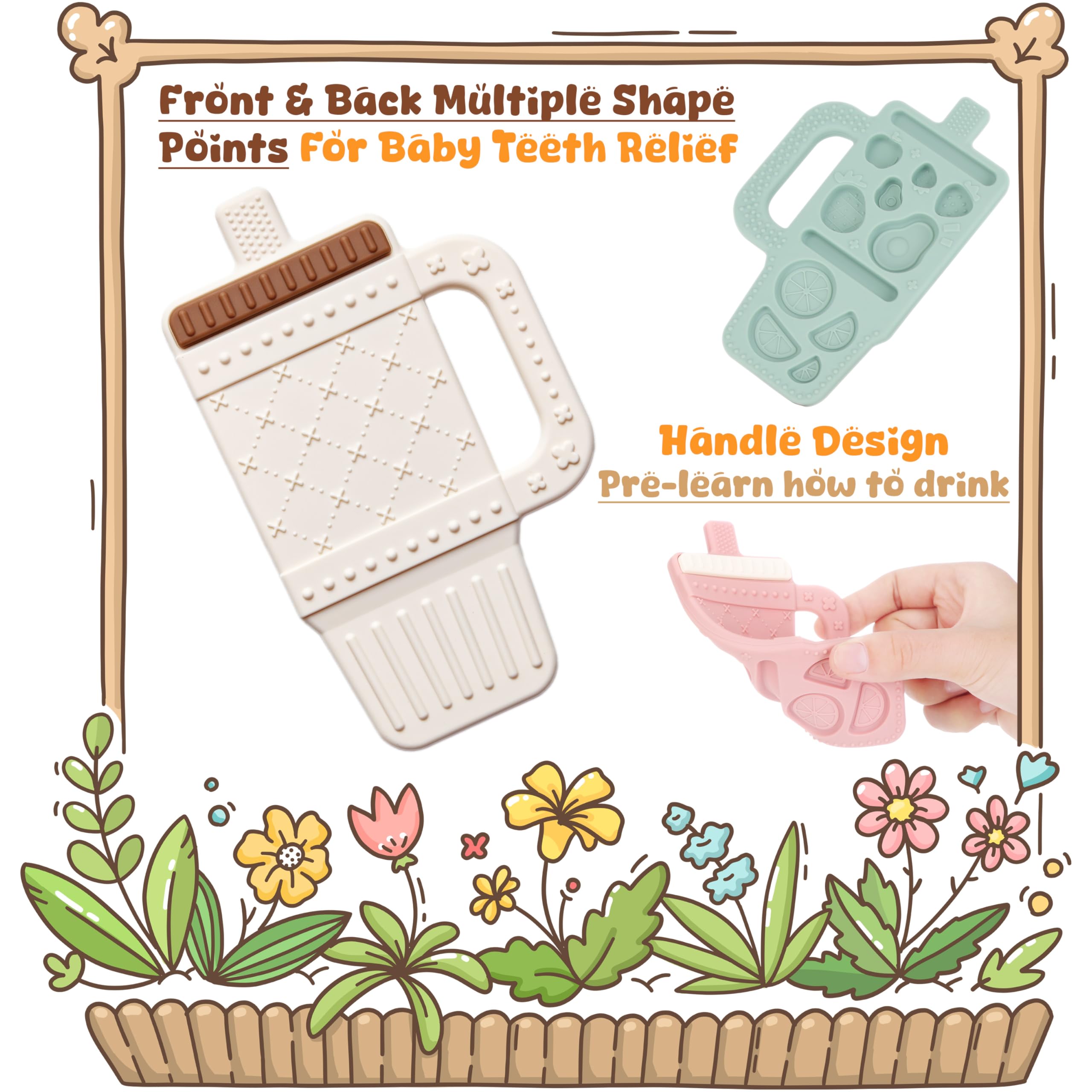 LalaDream teether shows textured front and fruit hollows for gum massage.