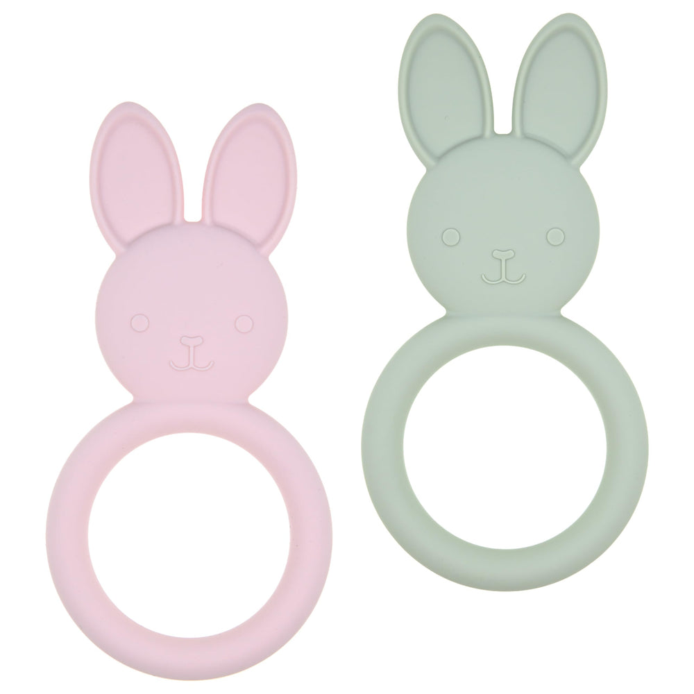 LalaDream pink-green rabbit teether close-up for gentle gum relief