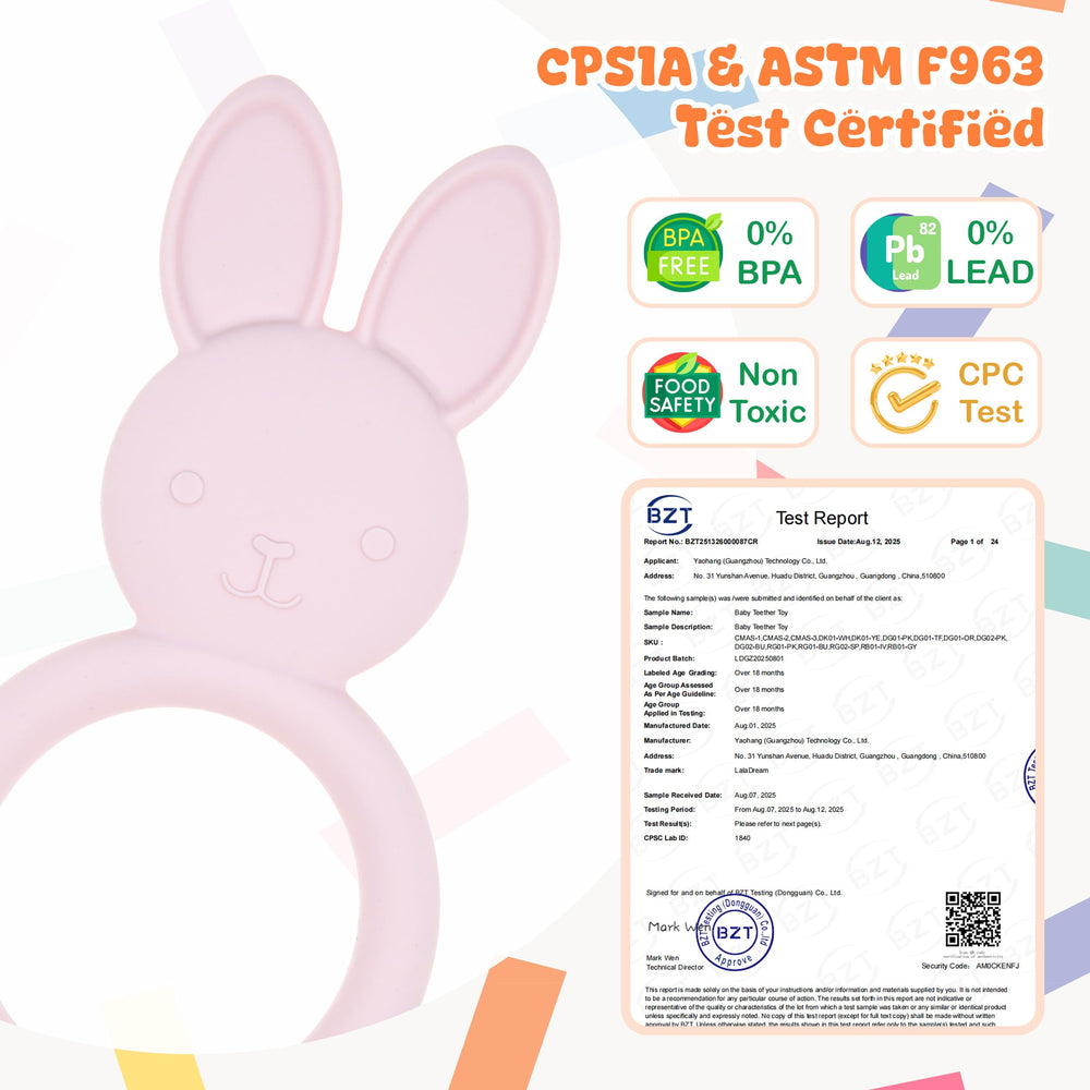 LalaDream rabbit teether in a nursery scene for sensory play