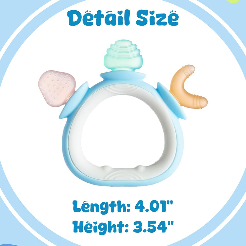 Close-up of soft silicone texture and fruit shapes on LalaDream teether