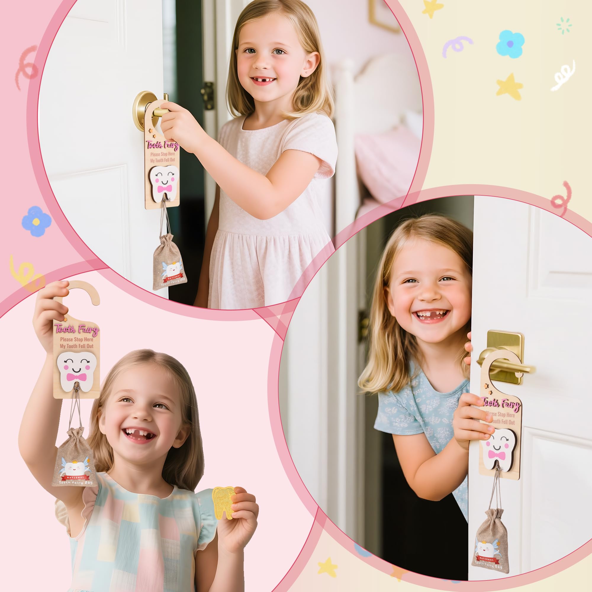 LALADUCK door hook with please stop here sign guiding the Tooth Fairy