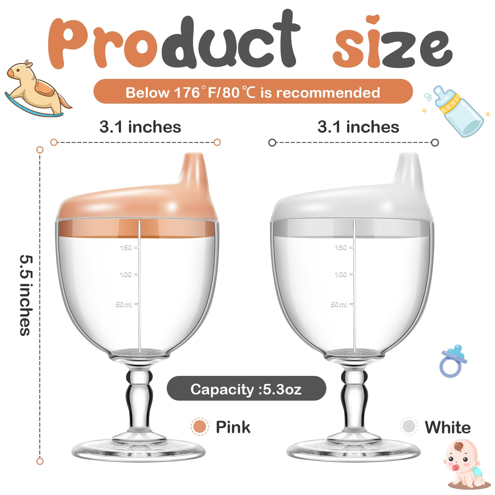 Lallisa baby wine sippy white lid keeps beverages secure during travel and meals.