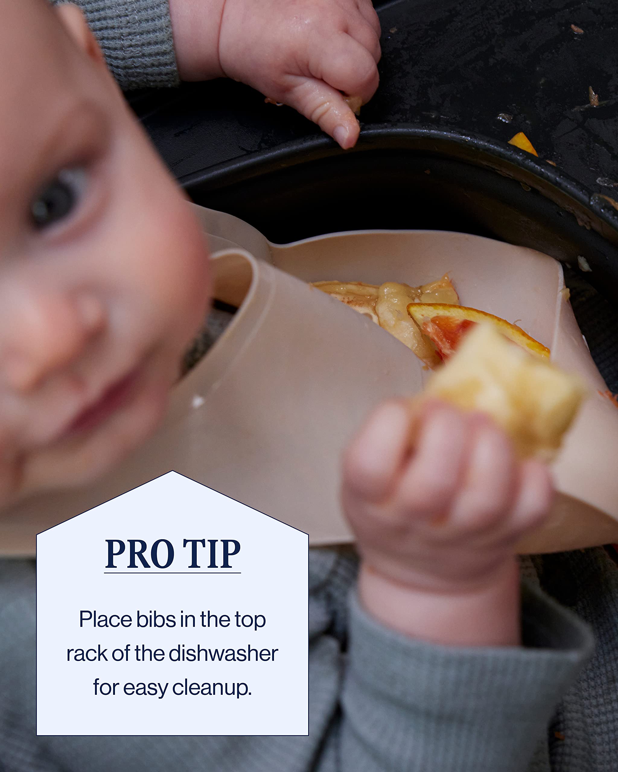 Two-pack oatmeal bibs ideal for everyday meals and rotation.