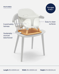 Lalo Booster Seat Coconut attachment fits most chairs for easy setup.