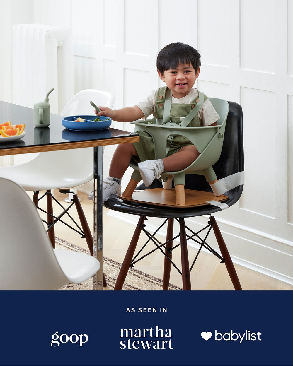 Lalo Booster Seat Coconut play chair demonstrates long-term use with optional legs.