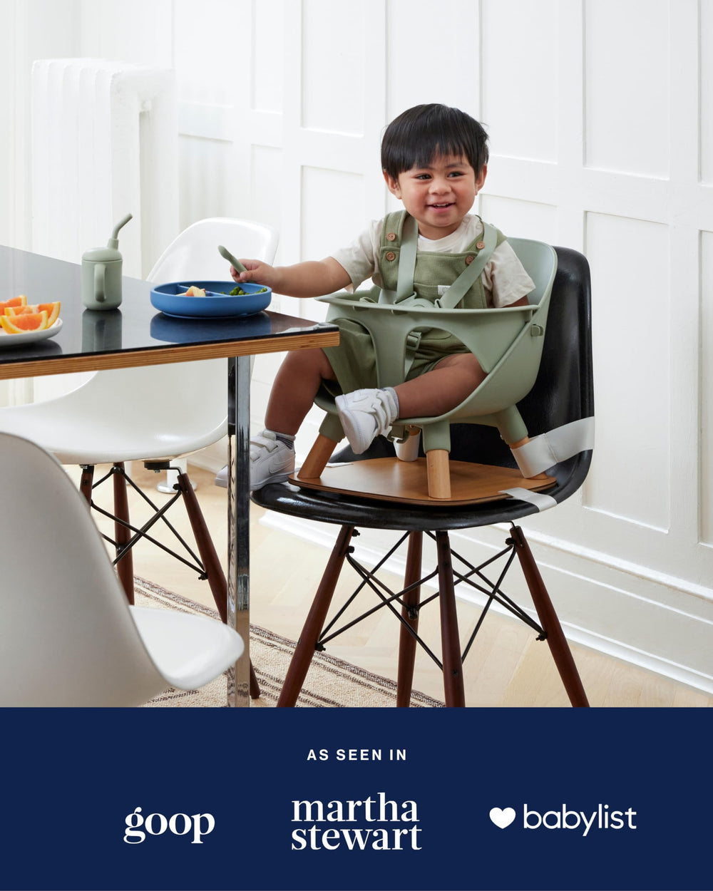 Lalo booster seat Grapefruit, no-assembly design for fast setup