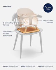 Lalo booster seat Grapefruit, attached to chair for everyday use