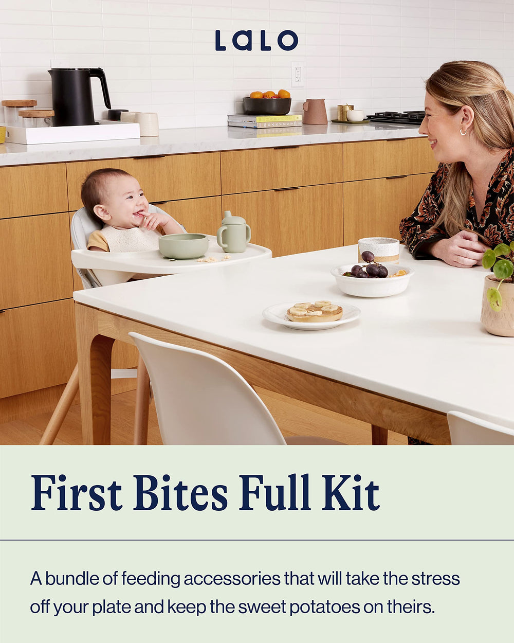 Lalo First Bites sage silicone spoons with easy-grip handles