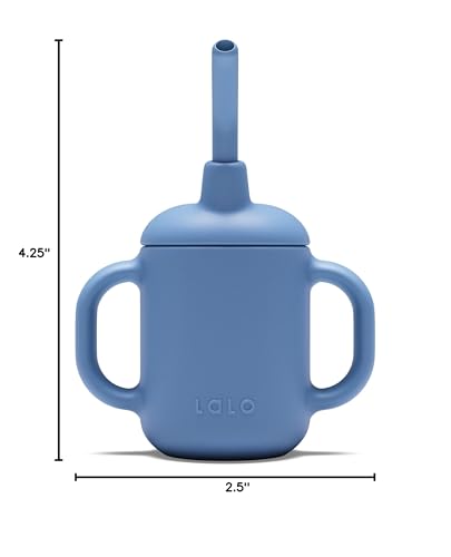 Lalo Little Cup blueberry compact design fits small bags and shelves.