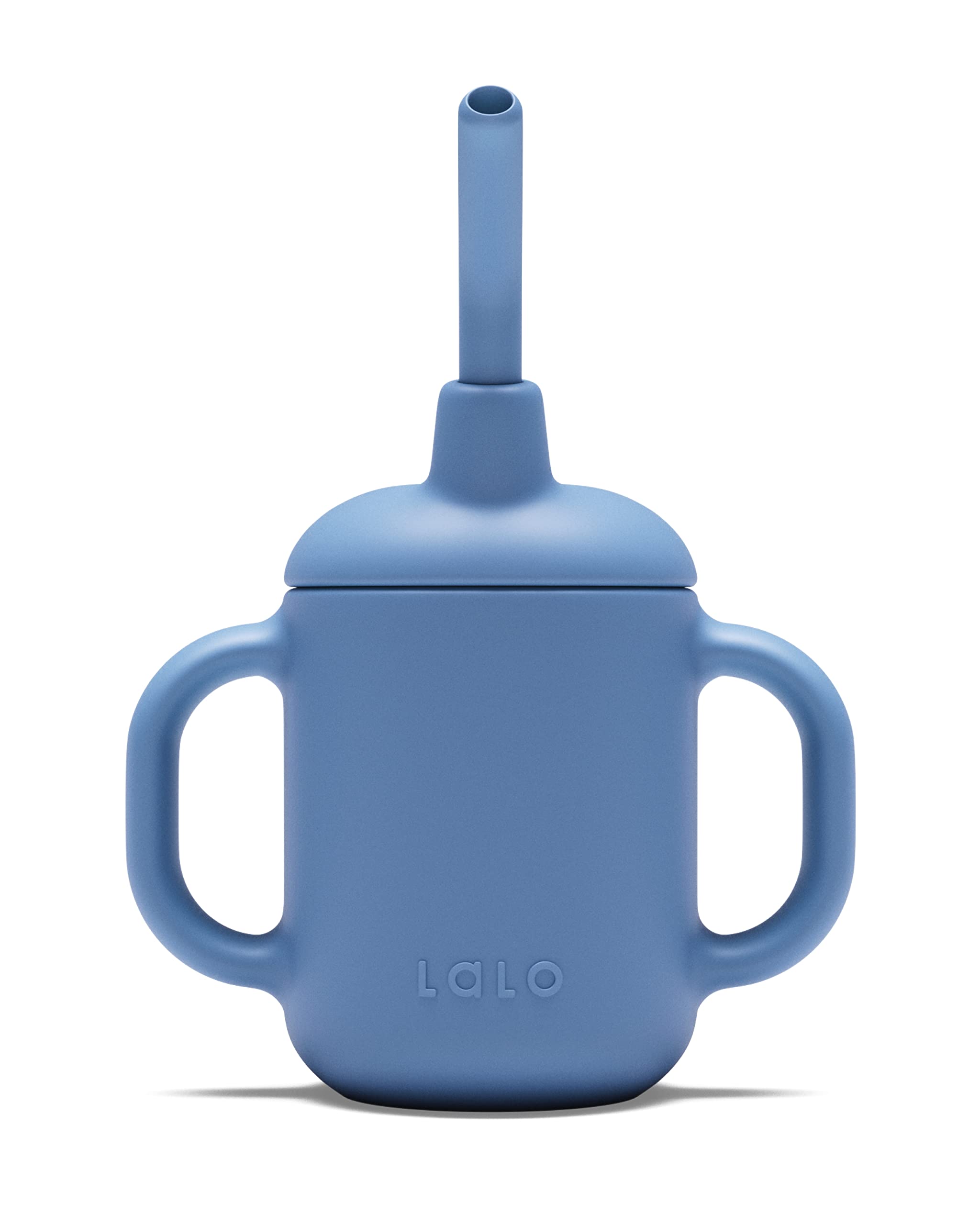 Lalo Little Cup blueberry with easy-grip handle for tiny hands.