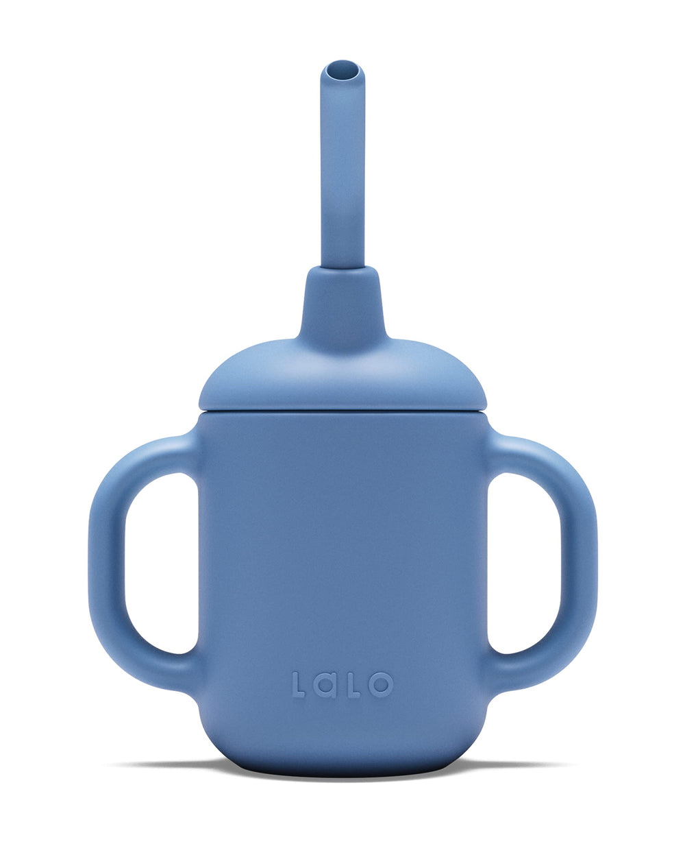 Lalo Little Cup blueberry with easy-grip handle for tiny hands.