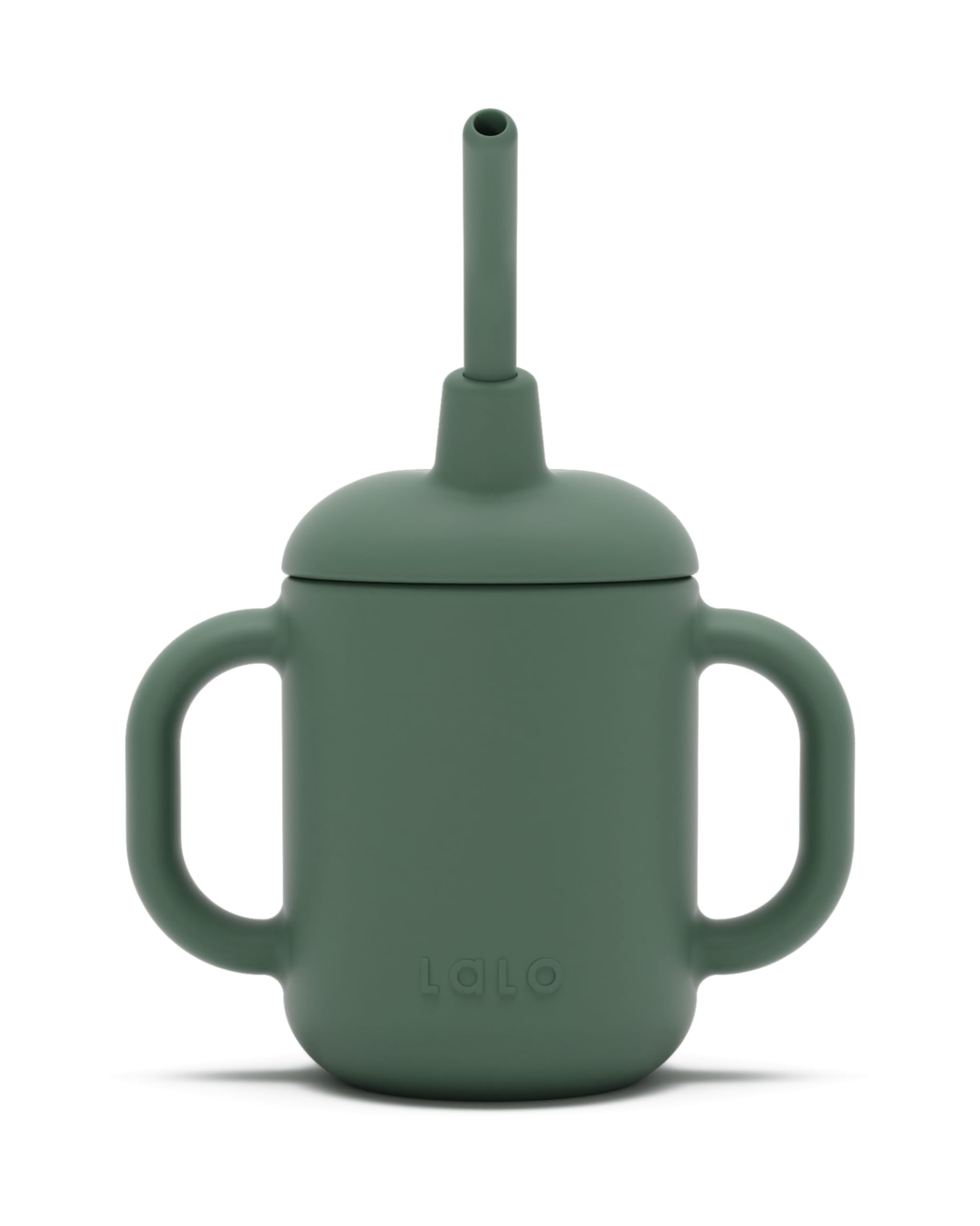 Lalo Little Cup olive with handles supports easy self-feeding.